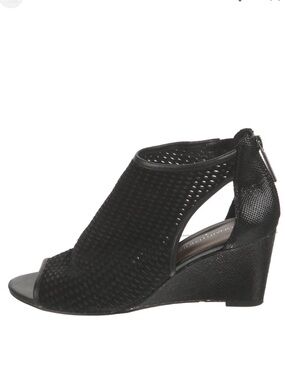 Donald Pliner Jace Open-Toe Wedge Bootie Black Back Zipper Size 7 Boho Fall Chic